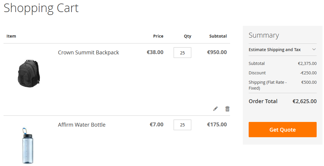 Get Quote button on Magento 2 cart page — Cart Quote Request add-on
