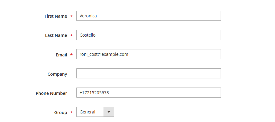 Customer information edit panel on quote page