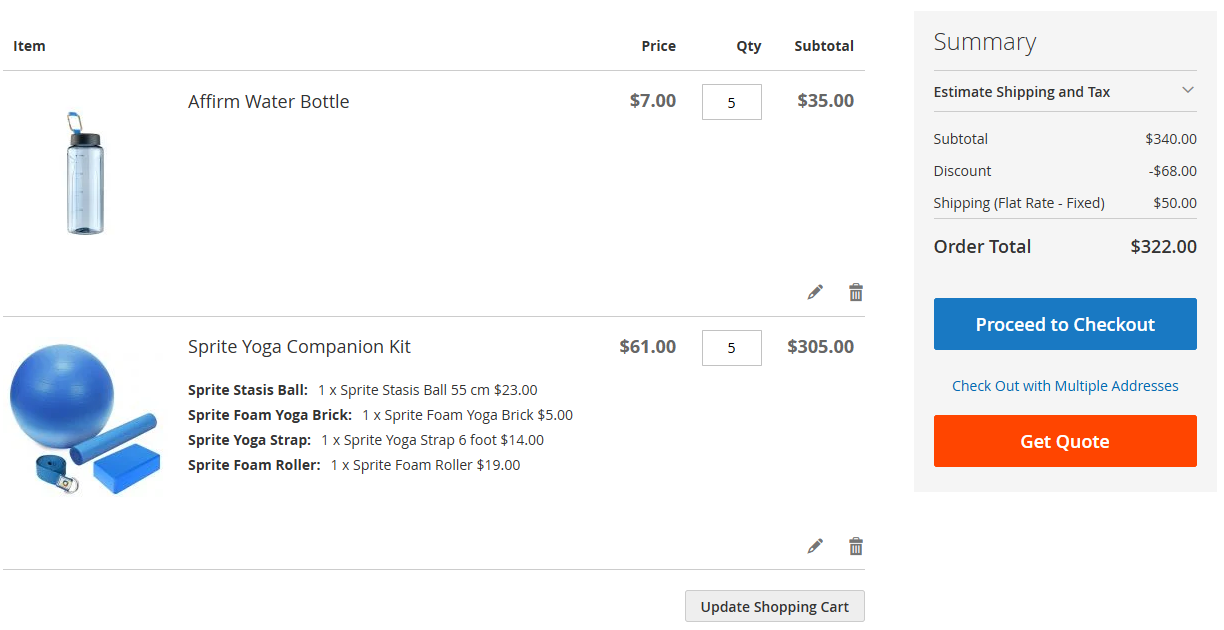 Magento 2 native cart with both Proceed to Checkout and Request a Quote buttons from EasyQuote