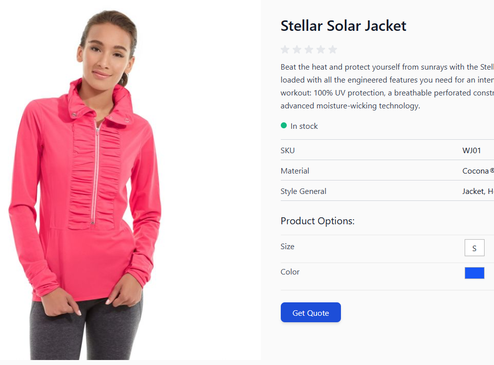 Magento 2 product page with price replaced by orange Request Price button