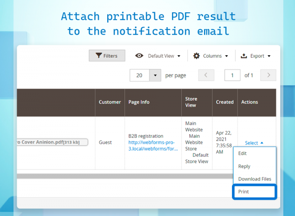 Attach printable PDF result to the custom form notification email