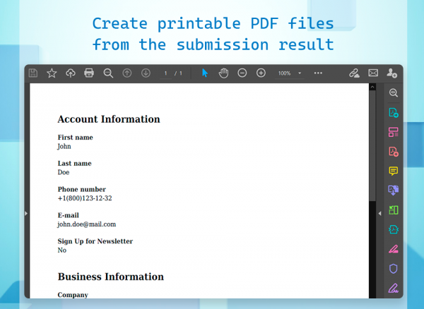 Create printable PDF files from the custom form submission result