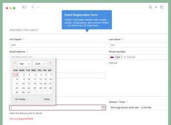 Event registration form with date picker in Magento 2 — WebForms Lite extension
