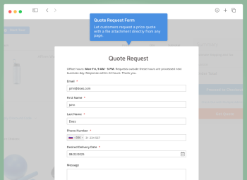 Quote request form with file upload on Magento 2 product page — WebForms Lite free extension