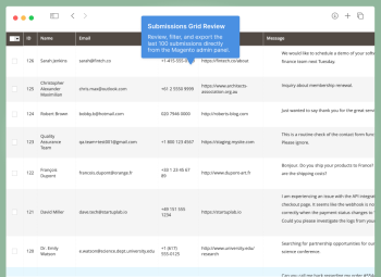 Contact form submissions grid in Magento 2 admin — WebForms Lite
