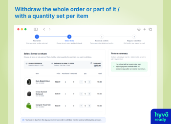 Selecting items for partial withdrawal - Magento 2 EU Withdrawal