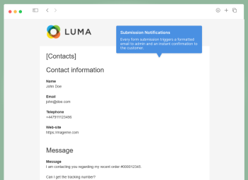 Contact form email notification in Magento 2 — WebForms Lite admin and customer alerts in magento 2 plugin Contact form email notification in Magento 2 — WebForms Lite admin and customer alerts