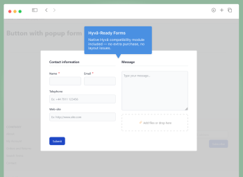 Free Magento 2 contact form on Hyvä theme — WebForms Lite native Hyvä support in magento 2 extension Free Magento 2 contact form on Hyvä theme — WebForms Lite native Hyvä support