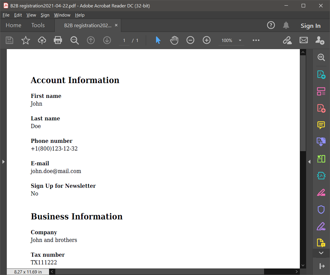 customer form submission pdf file