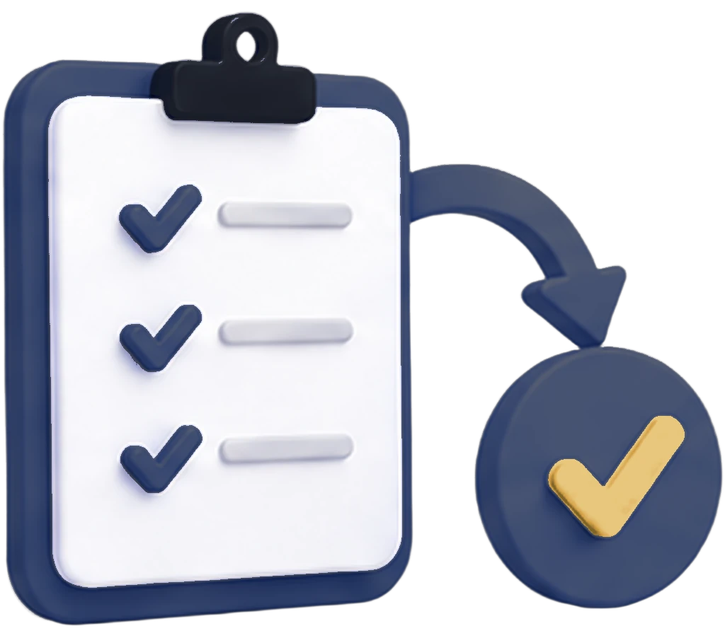 3D icon: a two-step form-then-confirm flow